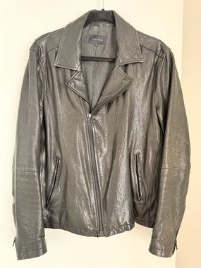 Wings + Horns Men's Black Leather Asymmetrical Zip Jacket